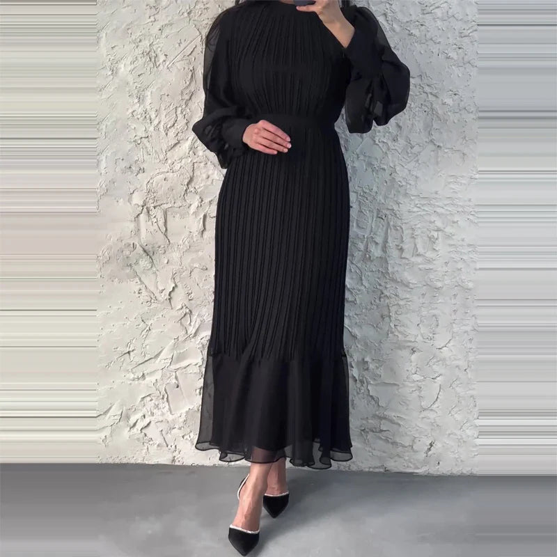 Vestito plissettato donna midi, abito elegante per cerimonie. Look raffinato e versatile, abbigliamento femminile chic.