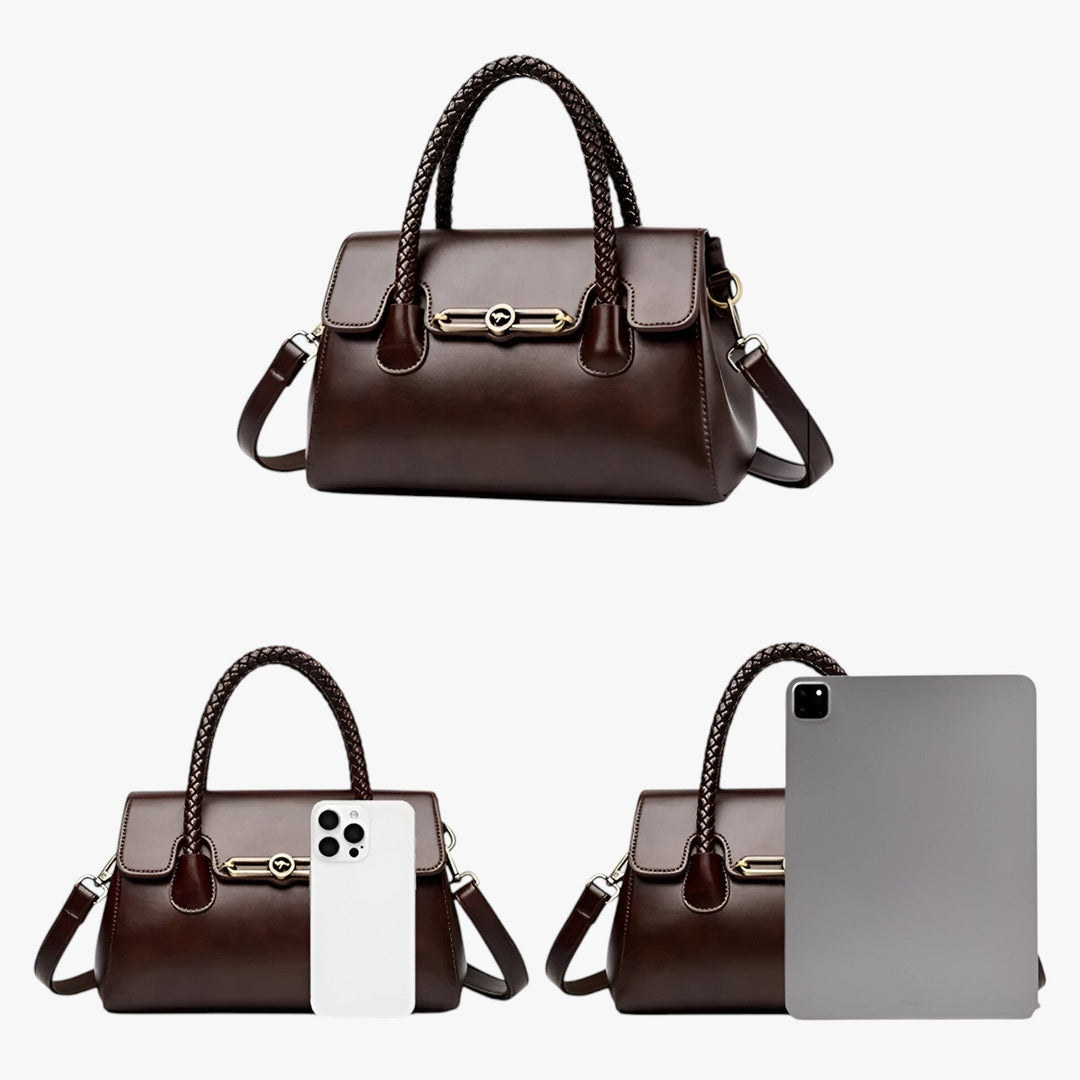Borsa a mano marrone da donna con tracolla removibile, pratica e versatile per ogni outfit.