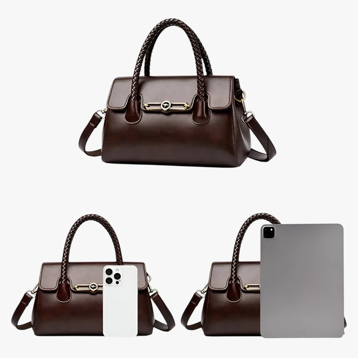 Borsa a mano marrone da donna con tracolla removibile, pratica e versatile per ogni outfit.