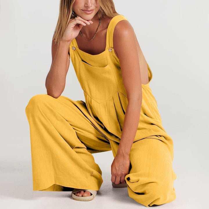 Tuta casual ampia da donna, senza maniche con spalline, vestibilità comoda, perfetta per l'estate e il relax.