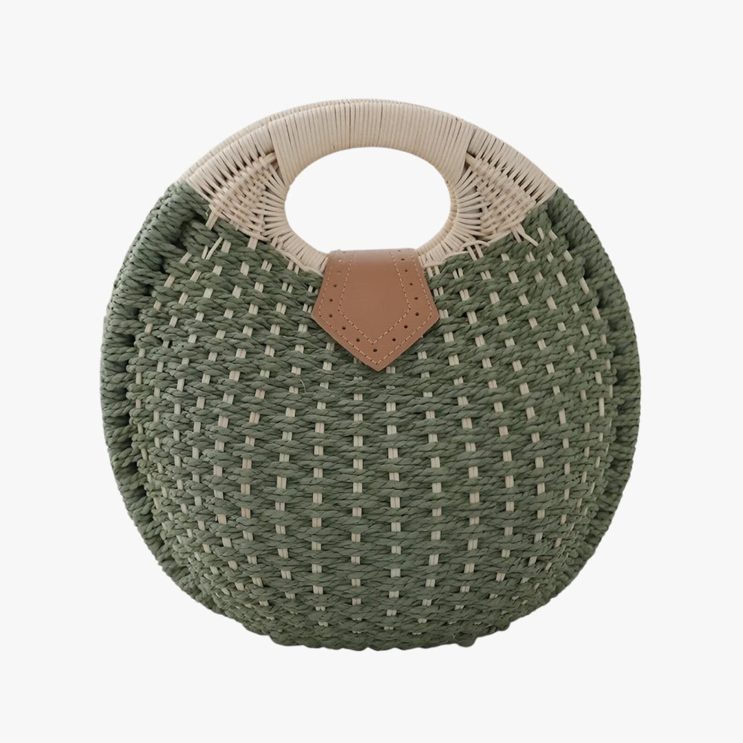 Borsa da donna gialla con trama intrecciata, accessorio versatile e pratico per l'estate e il tempo libero.