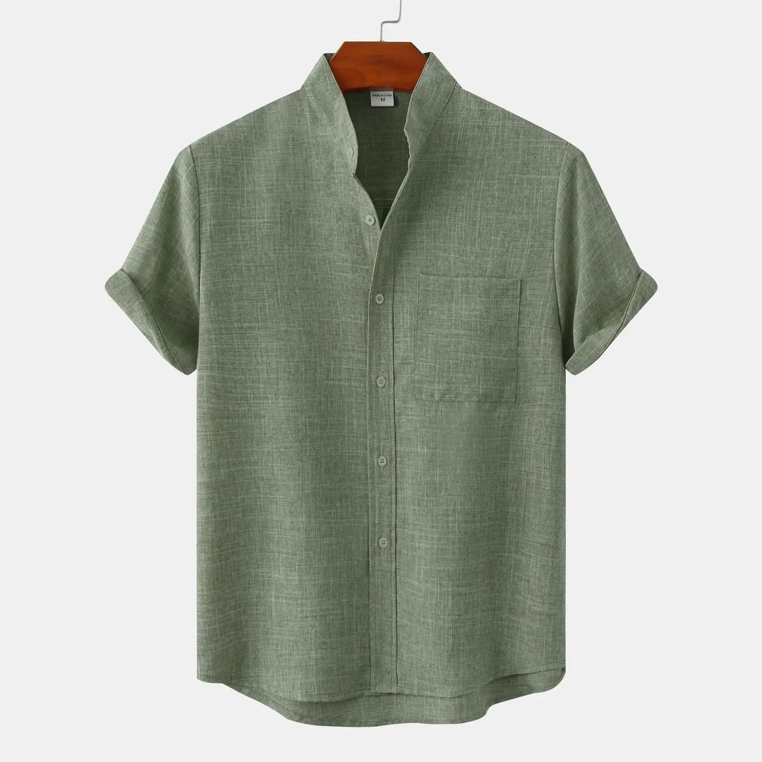 Camicia da uomo casual in lino traspirante, maniche corte, ideale per spiaggia, vacanza ed estate.