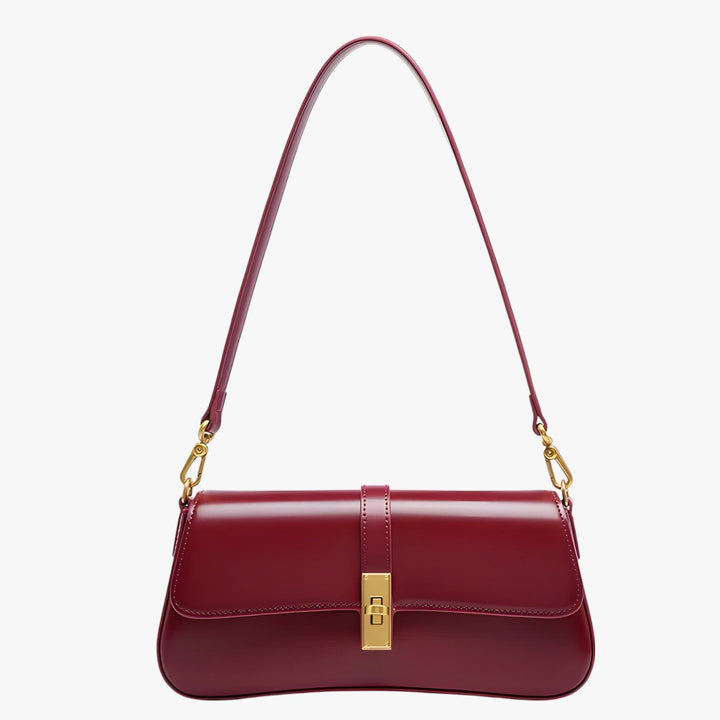Borsa baguette rosso vino per donna, ideale per viaggio o uso quotidiano, con tracolla.