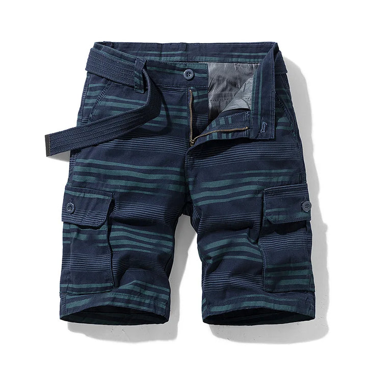 Pantaloncini cargo uomo primaverili, stile casual a righe con pratiche tasche per un look alla moda.