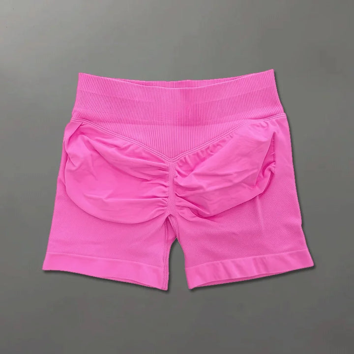 Short sportivi donna seamless vita alta, ideali per pilates e ginnastica.