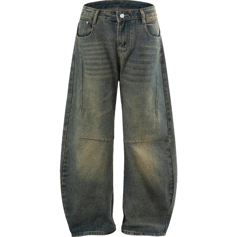 Jeans larghi uomo a gamba larga stile Y2K. Pantaloni casual baggy blu retrò, perfetti per streetwear e moda maschile.