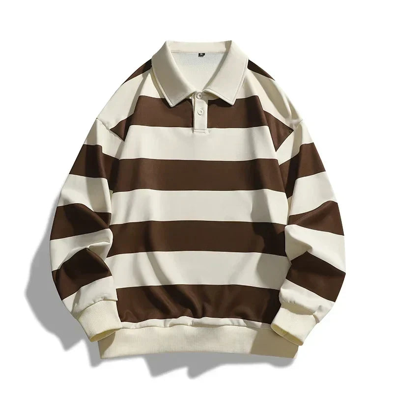 Polo da uomo a maniche lunghe con motivo a righe, perfetto per uno stile casual e rilassato.