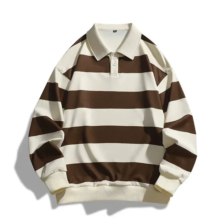 Polo da uomo a maniche lunghe con motivo a righe, perfetto per uno stile casual e rilassato.