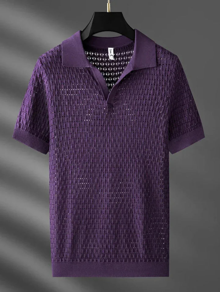 Polo uomo estiva traforata a maniche corte, traspirante per comfort casual ed elegante.