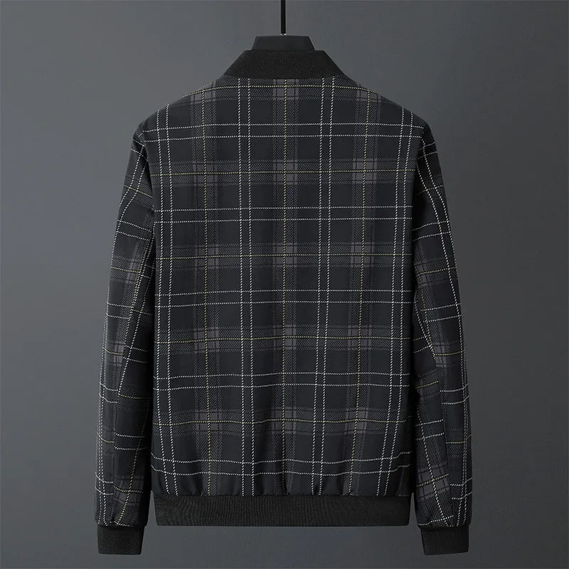 Giacca autunnale da uomo a quadri con zip, vestibilità confortevole e moderna per ogni occasione.