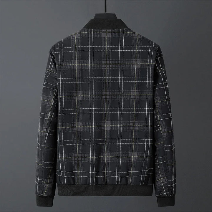 Giacca autunnale da uomo a quadri con zip, vestibilità confortevole e moderna per ogni occasione.
