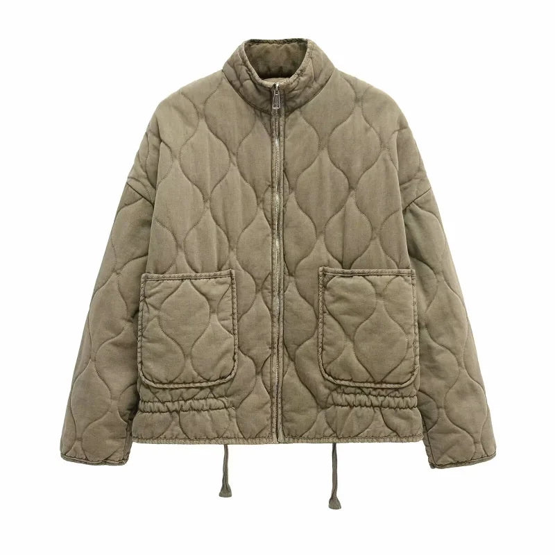 Piumino donna confortevole per primavera/autunno. Capospalla casual con tasche, moda donna.