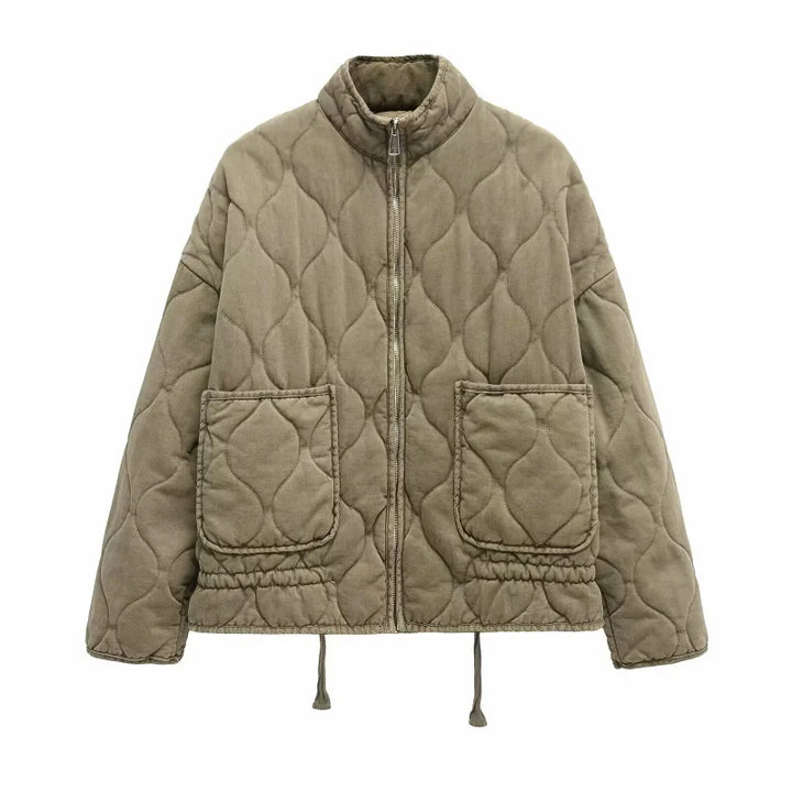 Piumino donna confortevole per primavera/autunno. Capospalla casual con tasche, moda donna.