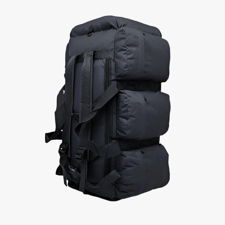 Borsone viaggio unisex 100L nero, perfetto per avventure. Grande capacità, borsa sportiva resistente.