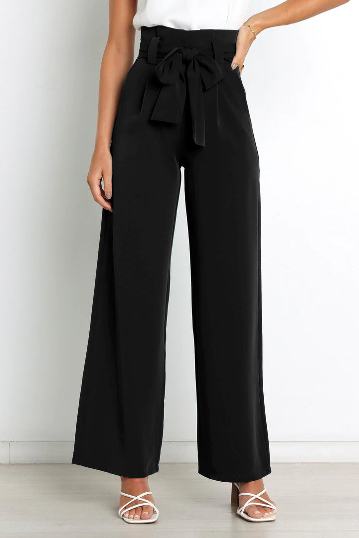 Pantaloni donna larghi con vita alta e cintura a nastro, un tocco di stile per il tuo look.
