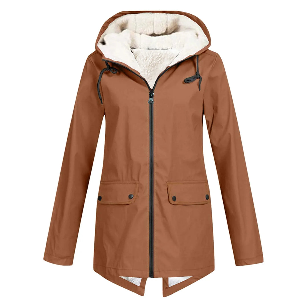Parka lungo invernale da donna con cappuccio, caldo in pile, ideale per protezione dal freddo.