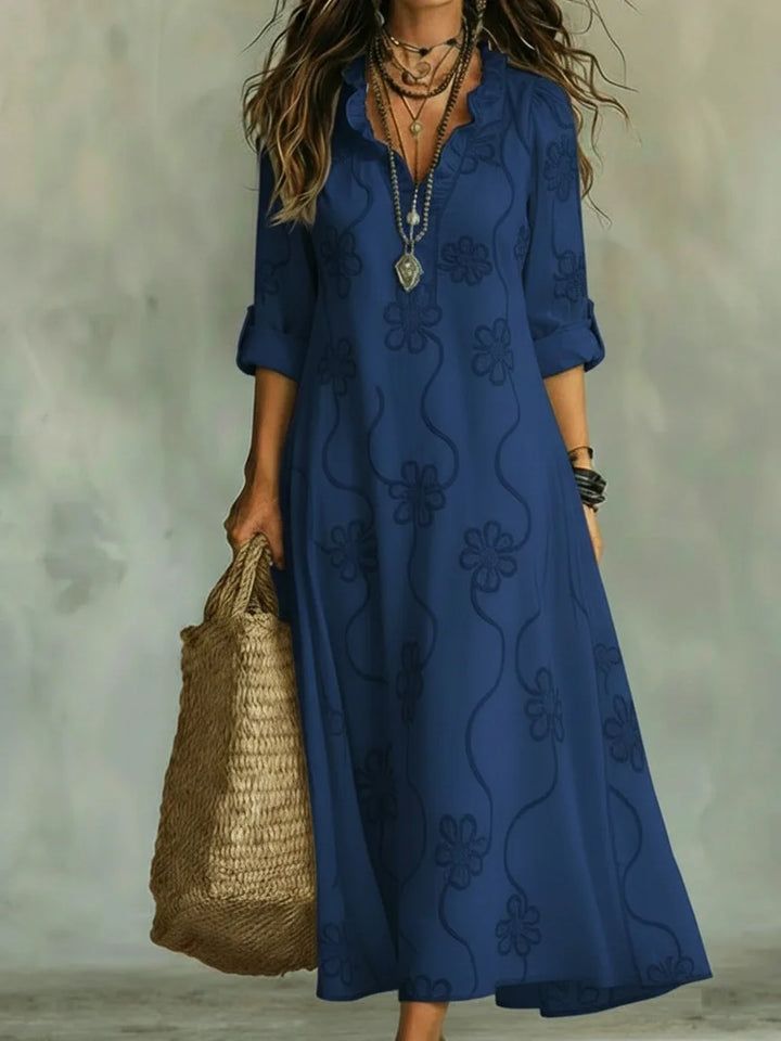 Abito estivo da donna, floreale, lungo e leggero, ideale per vacanze e outfit casual eleganti.