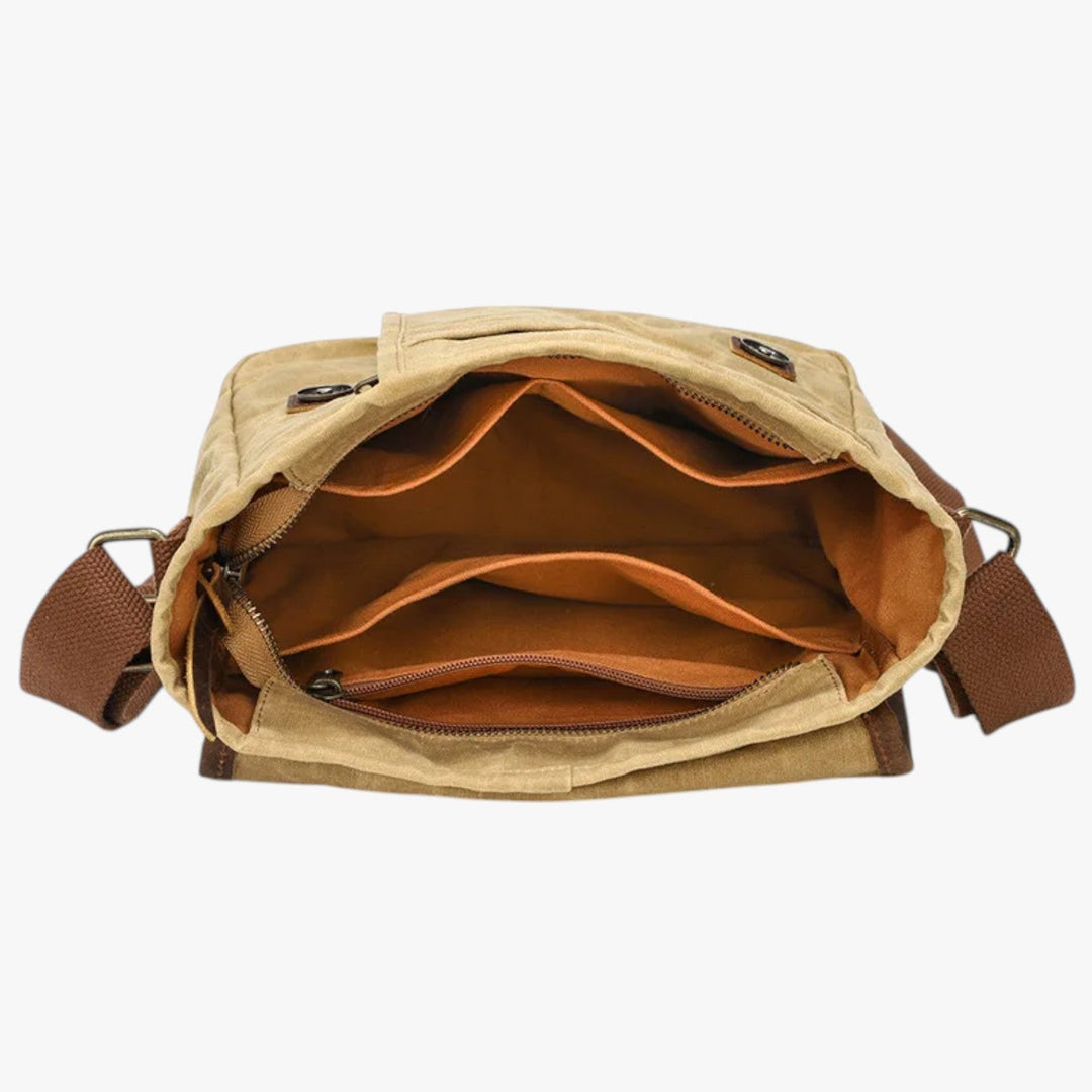 Funzionale borsa messenger gialla uomo con scomparti multitasche e tracolla regolabile comfort.