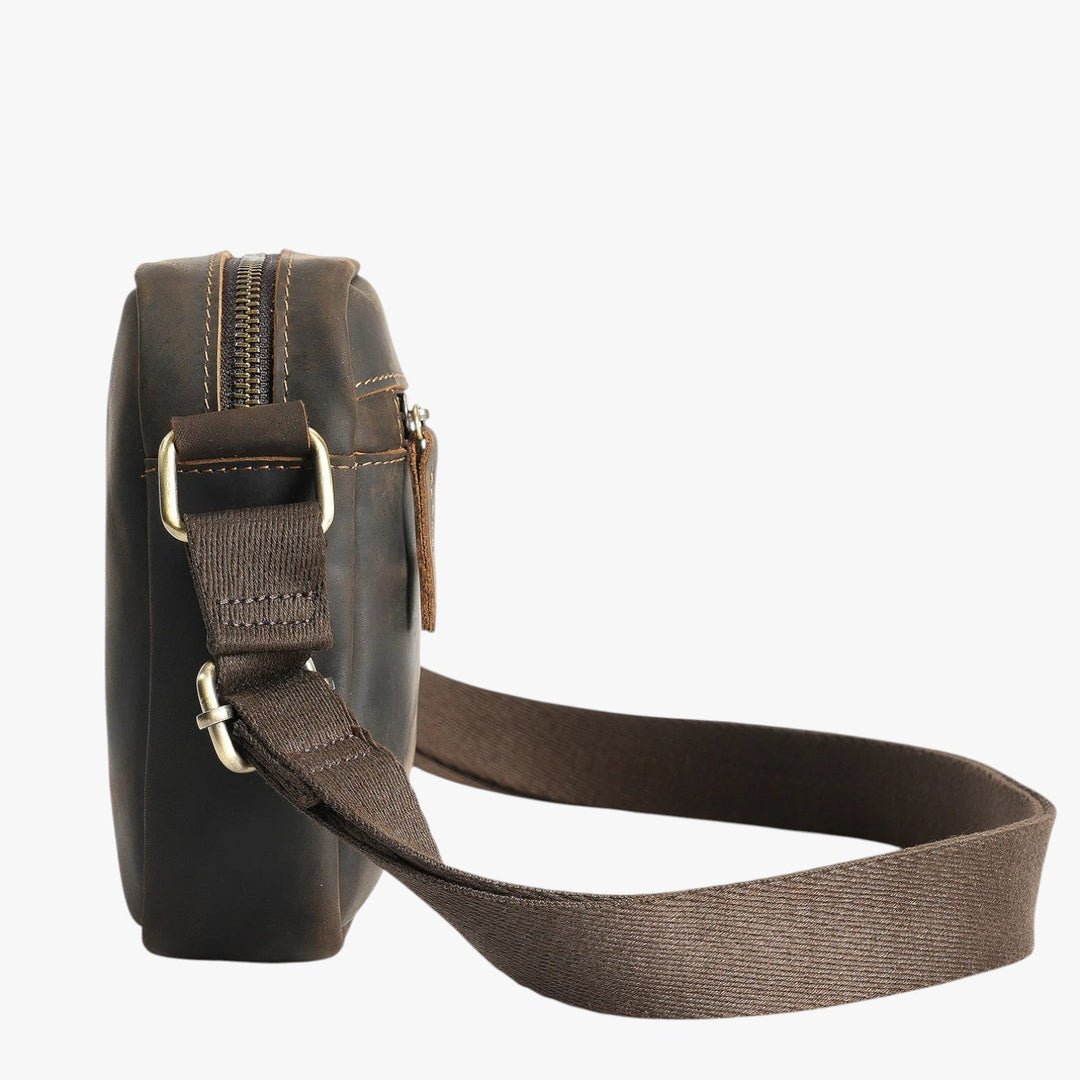 Borsa a tracolla uomo marrone con motivo leone. Robusta e pratica per affrontare la giornata con stile.