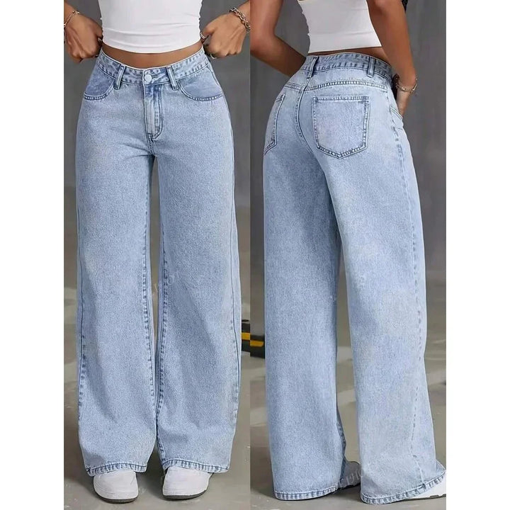 Moda donna: jeans baggy a vita alta e gamba larga per un look di tendenza e comfort assoluto.