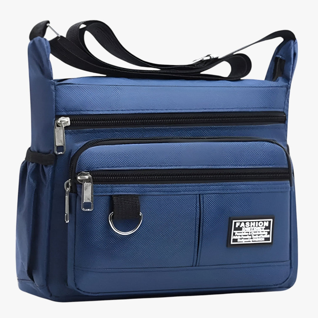 Borsa messenger unisex multicolore con multitasche, ideale per viaggio e uso quotidiano.