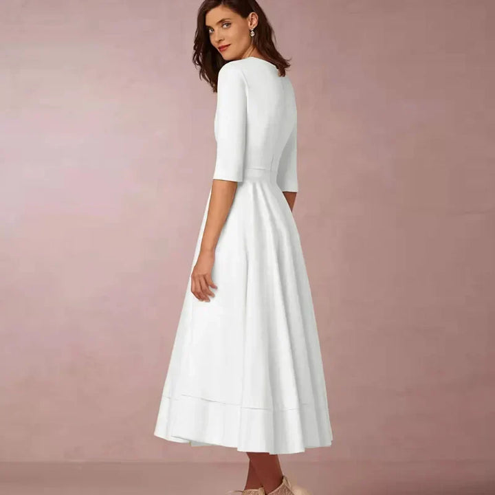 Vestito elegante retrò donna, stile anni '60 A-line con gonna svasata. Ideale per eventi o moda casual primavera.