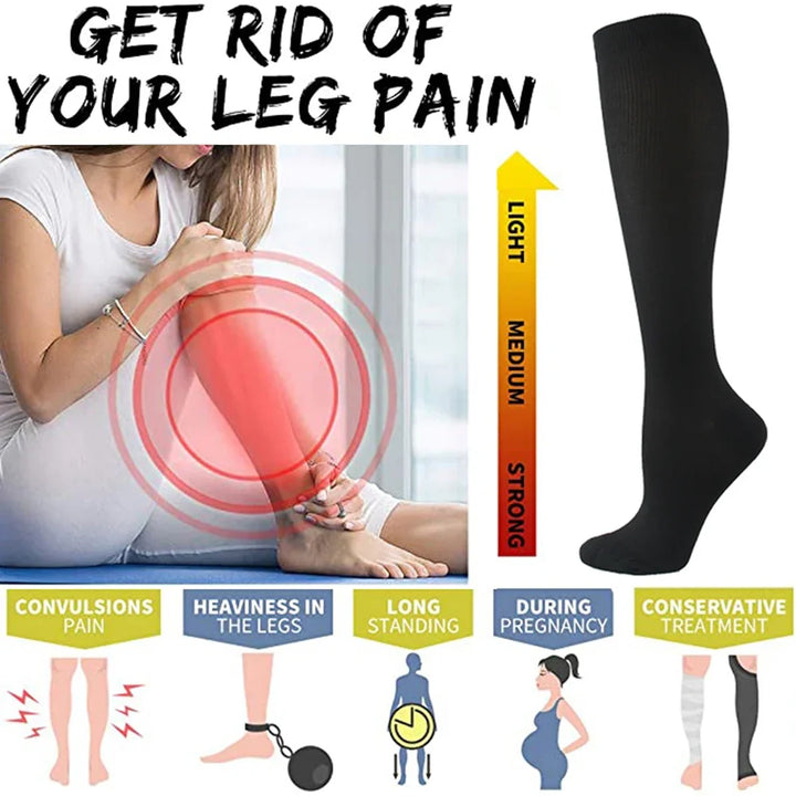 Calze compressive unisex con supporto graduato e comfort traspirante per ogni attività.