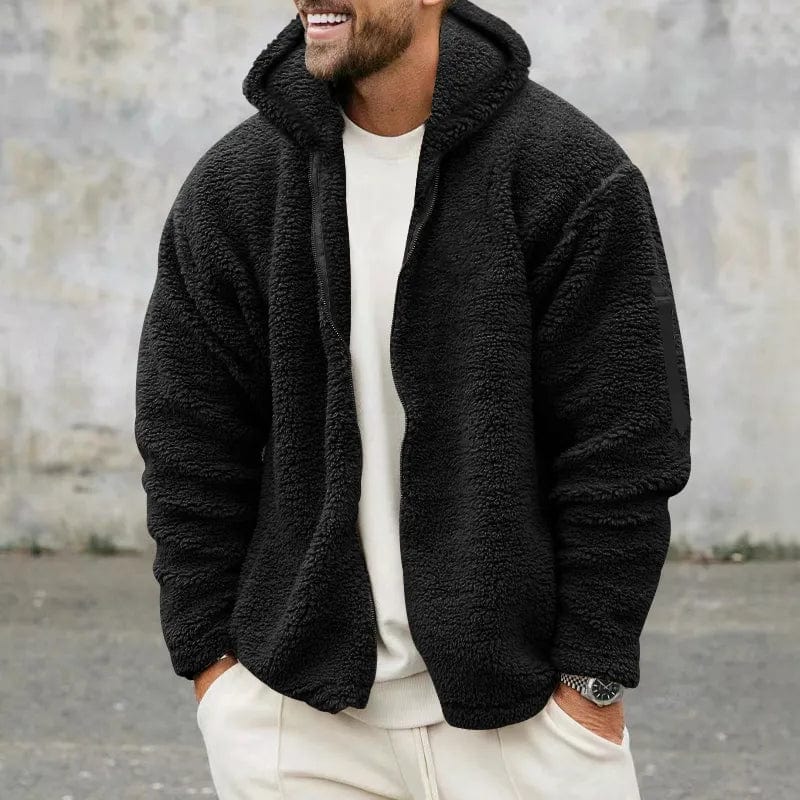 Giacca uomo invernale con cappuccio, calda e stilosa, in beige, grigio, nero o blu.