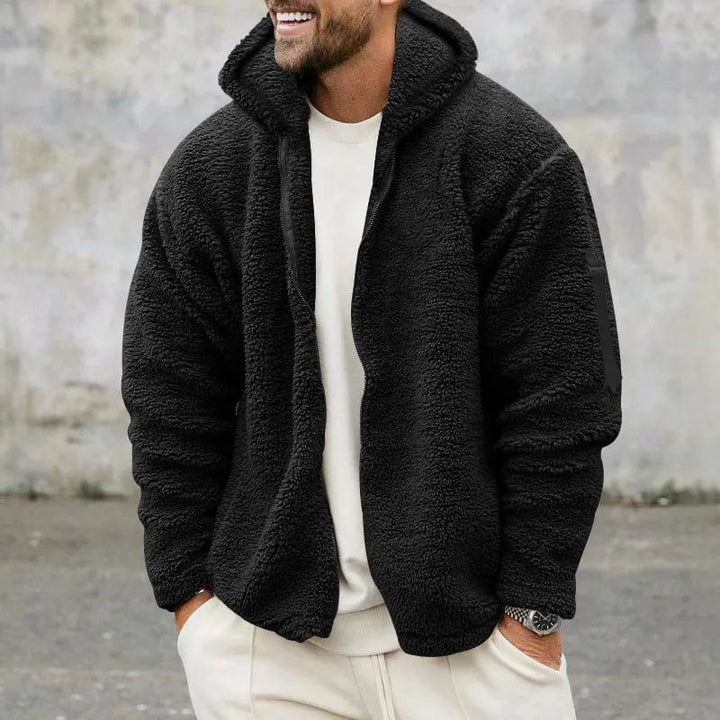 Giacca uomo invernale con cappuccio, calda e stilosa, in beige, grigio, nero o blu.