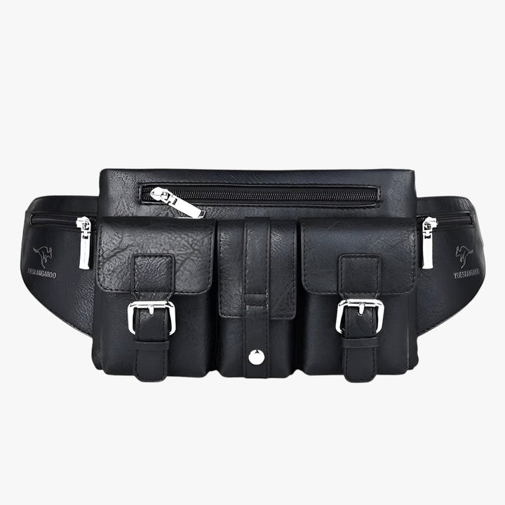 Marsupio da viaggio uomo multiscomparto con cintura regolabile, sicuro e comodo per ogni avventura.