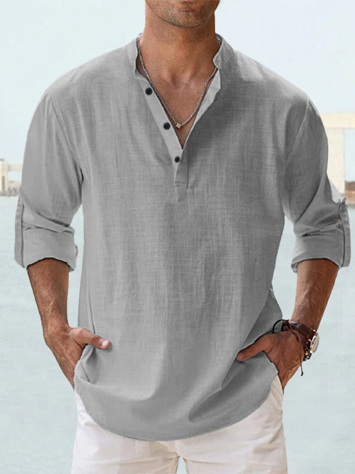 Camicia uomo a maniche lunghe con vestibilità comoda, leggera e fresca, perfetta per il comfort estivo.