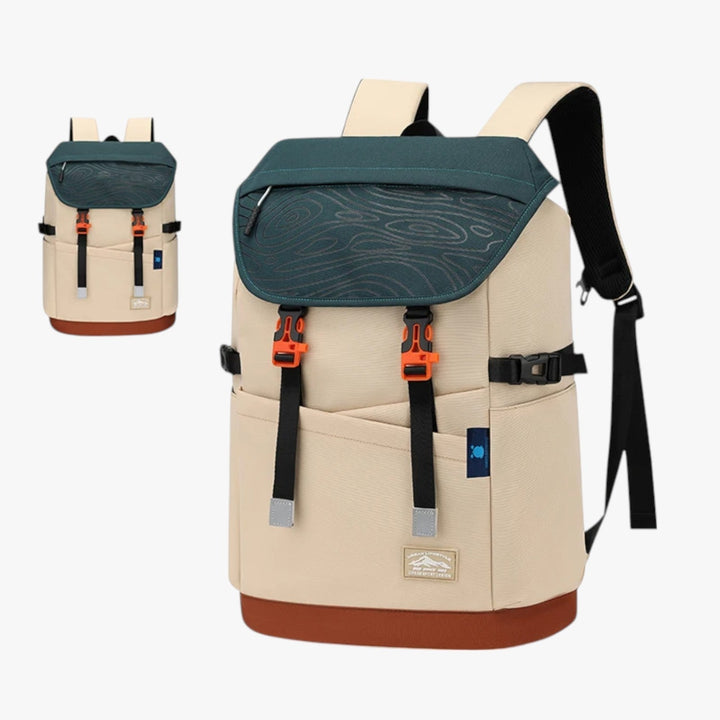 Zaino resistente uomo 40L per outdoor, multicolore, con scomparti multipli per trekking e viaggi.