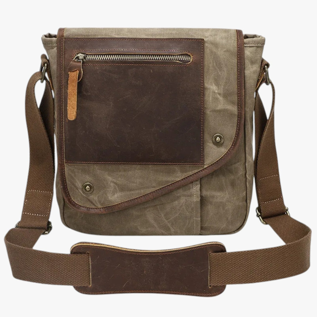 Borsa messenger uomo gialla multitasche con tracolla regolabile, ideale per uso quotidiano.