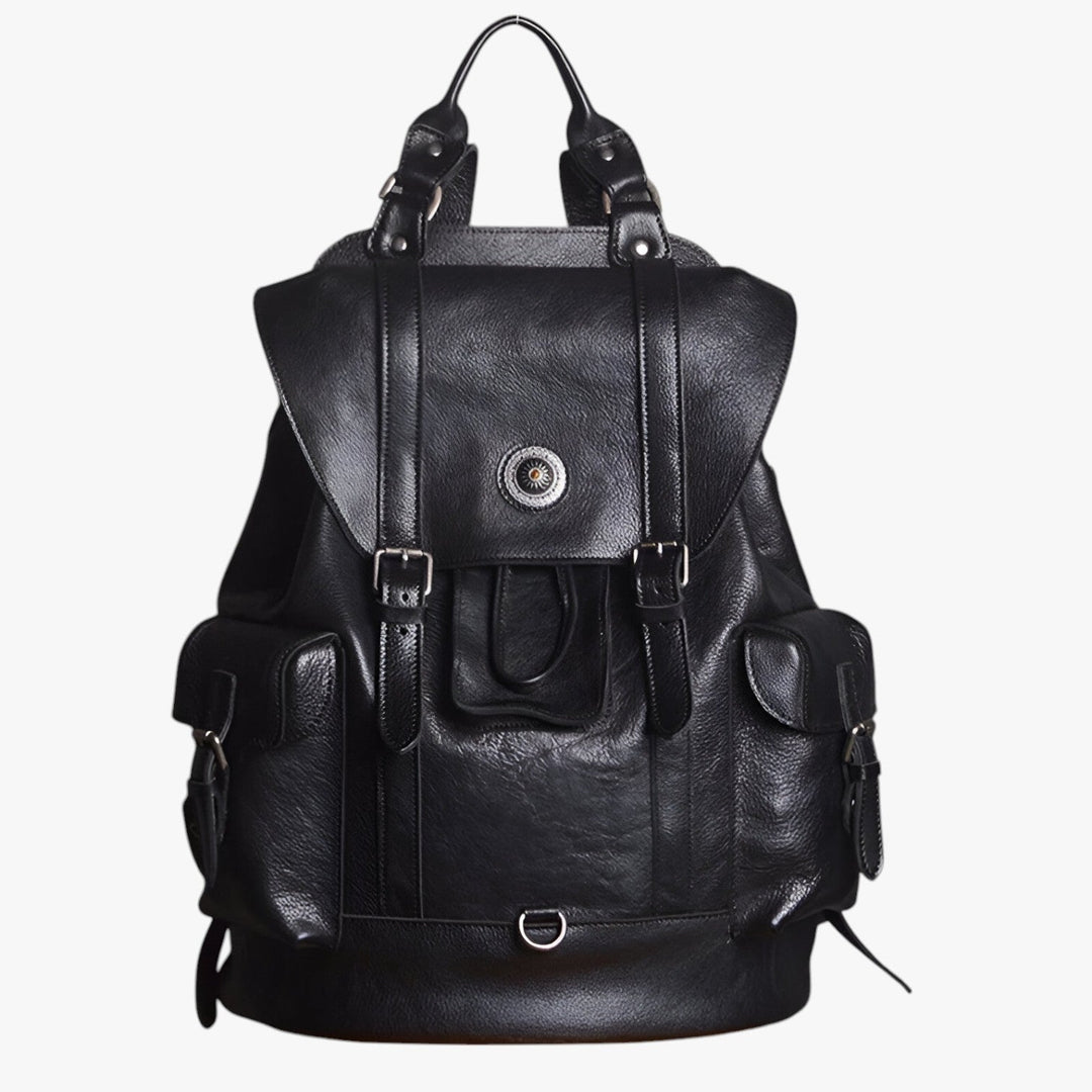 Zaino da viaggio uomo nero con schienale ergonomico e spallacci regolabili, comfort e supporto assicurati.
