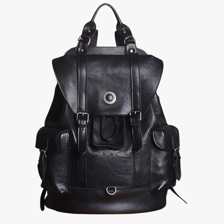 Zaino da viaggio uomo nero con schienale ergonomico e spallacci regolabili, comfort e supporto assicurati.