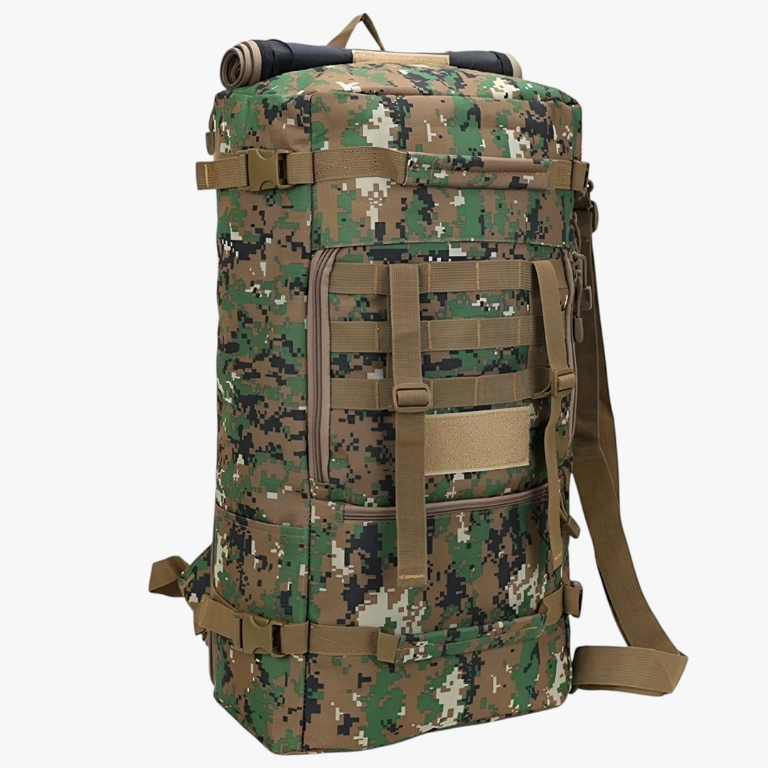 Zaino uomo 50L kaki versatile per trekking, viaggi e attività outdoor, colore naturale.