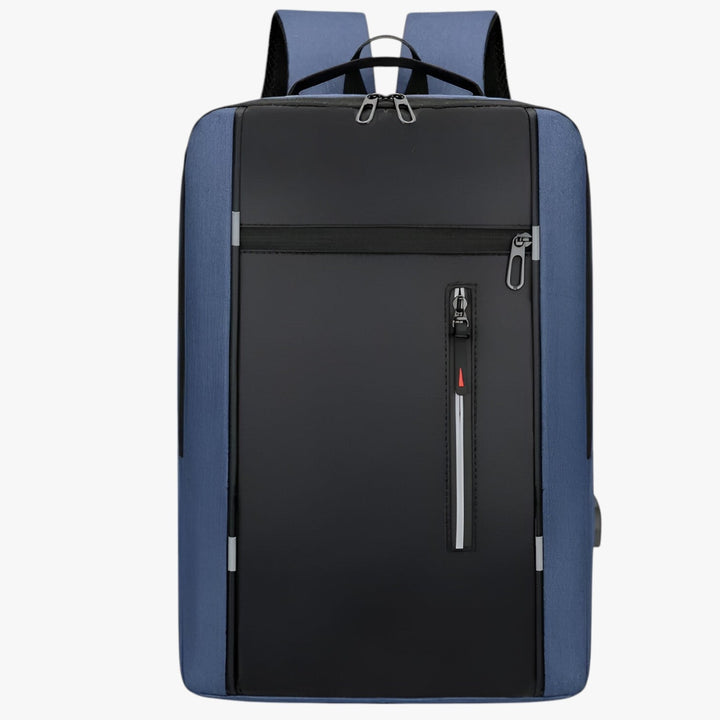 Zaino da viaggio e lavoro rosso per PC 15.6", con porta USB e comfort ergonomico per uso prolungato.