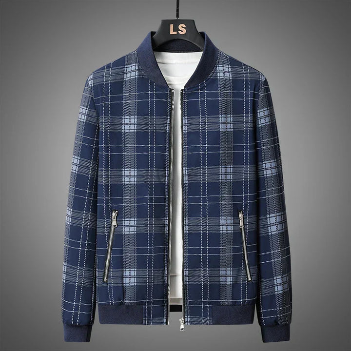 Bomber uomo elegante a quadri con cerniera, perfetto per un look rilassato ma sofisticato.