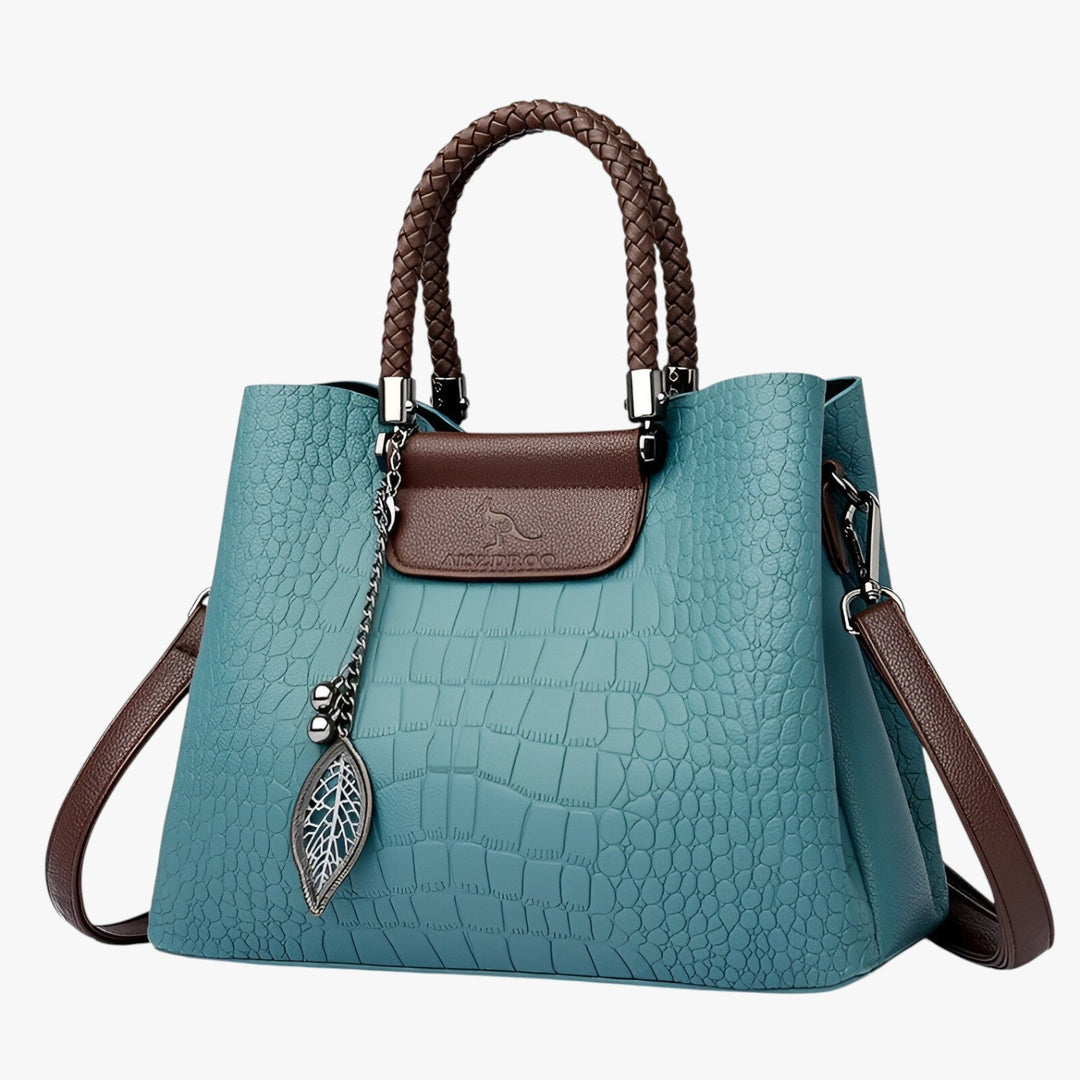Borsa tote donna marrone effetto coccodrillo, ideale per stile quotidiano elegante.