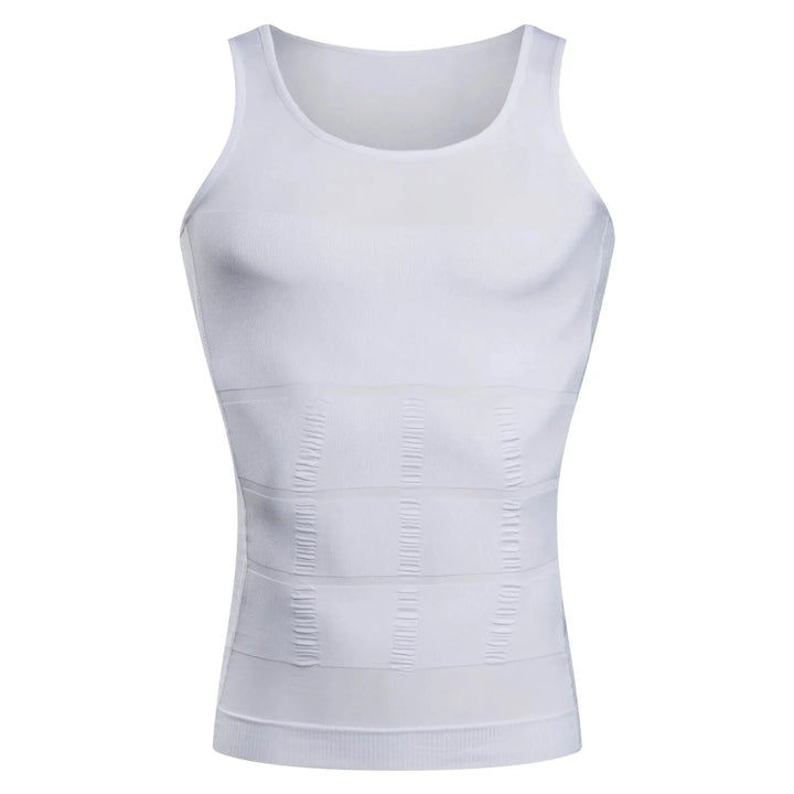 Canotta uomo modellante, discreta e senza cuciture, offre supporto addome e vestibilità snella. Ideale come intimo.