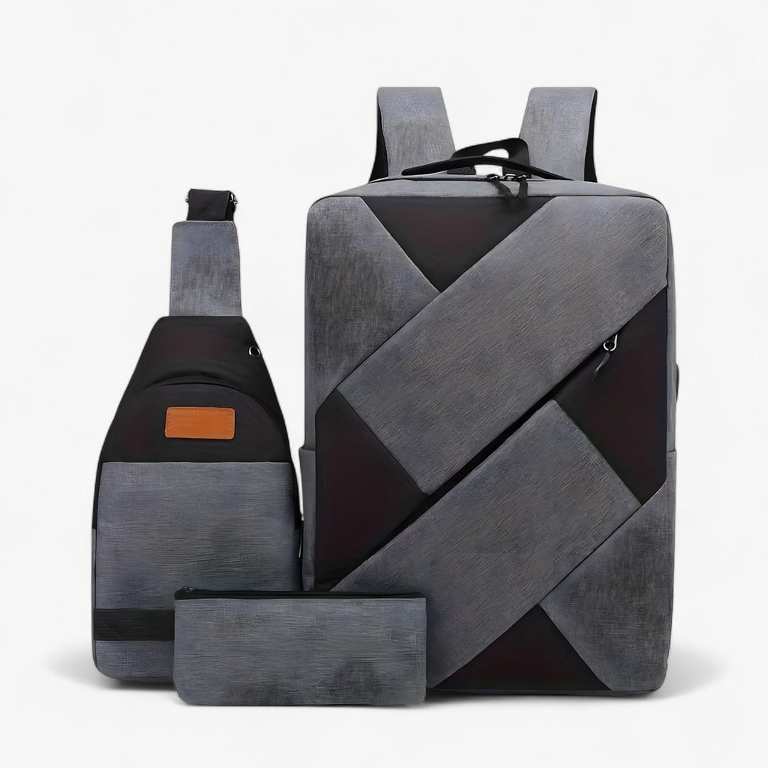 Pochette grigia compatta, perfetta per accessori donna e cosmetici, inclusa nel set zaino donna 3-in-1.