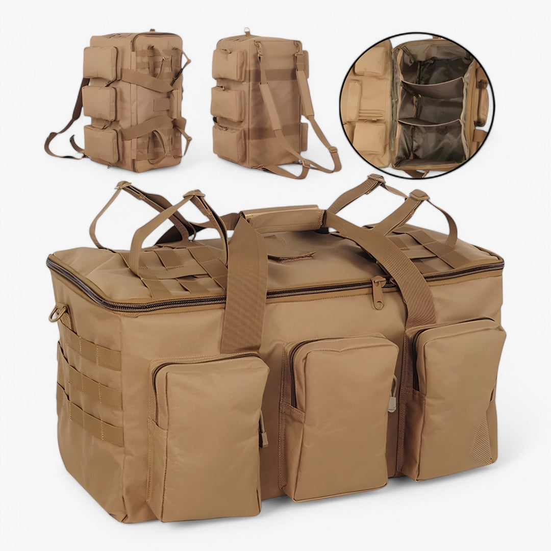 Borsone uomo 55 litri kaki, design moderno e versatile. Perfetto per viaggio, palestra o weekend fuori porta.