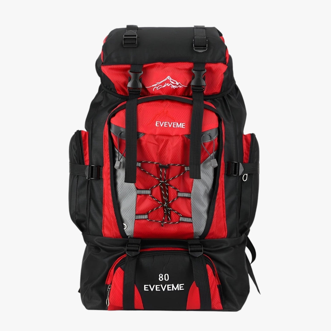 Zaino da trekking uomo 80L multicolore per avventure outdoor ed escursionismo su sentieri di montagna.