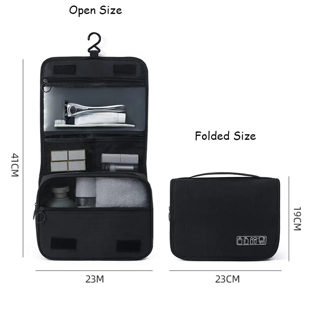 Borsa da viaggio organizzatore con gancio, ideale per cosmetici e accessori bagno portatili.