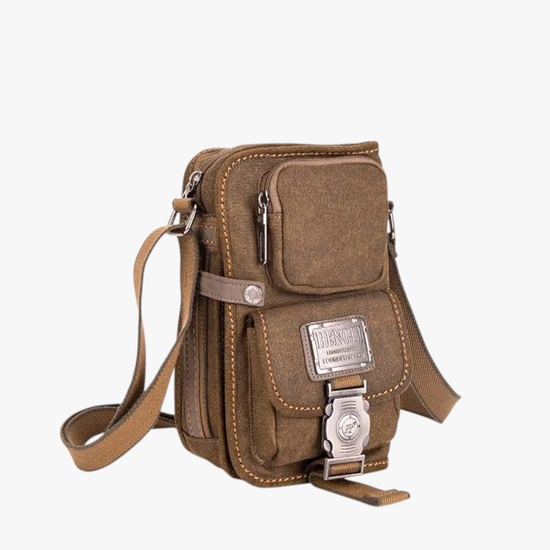 Borsa a tracolla uomo nera multitasche in tessuto, ideale per praticità quotidiana e organizzazione ottimale.
