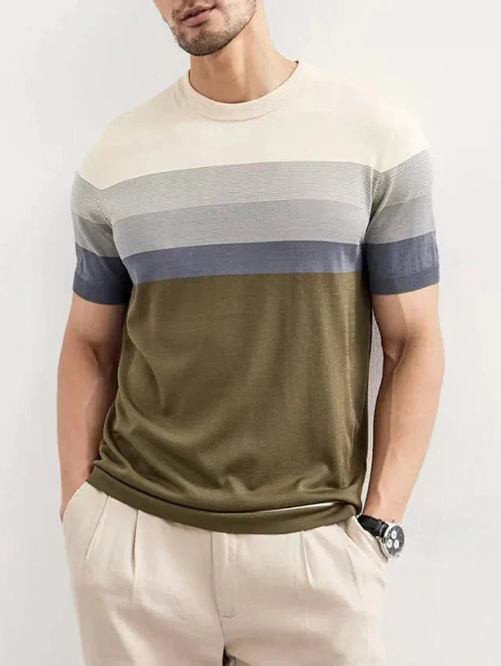 Maglietta da uomo a manica corta con eleganti righe bianche e verdi, ideale per la moda casual primavera estate.