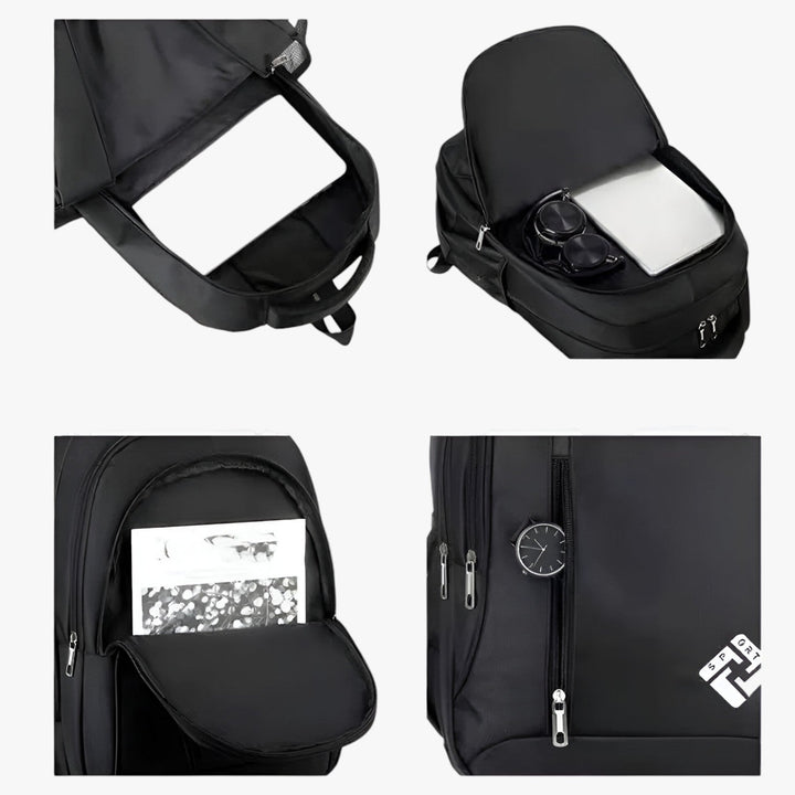 Ampio scomparto imbottito per laptop 15.6" e porta USB nello zaino uomo multifunzione, perfetto per pendolari.