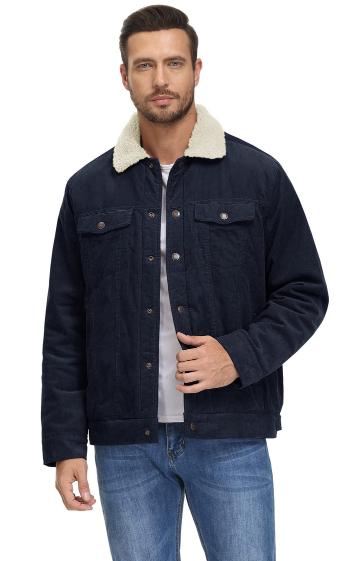 Giacca invernale uomo in velluto a coste, foderata per calore e stile casual versatile. Perfetta per l'abbigliamento maschile.