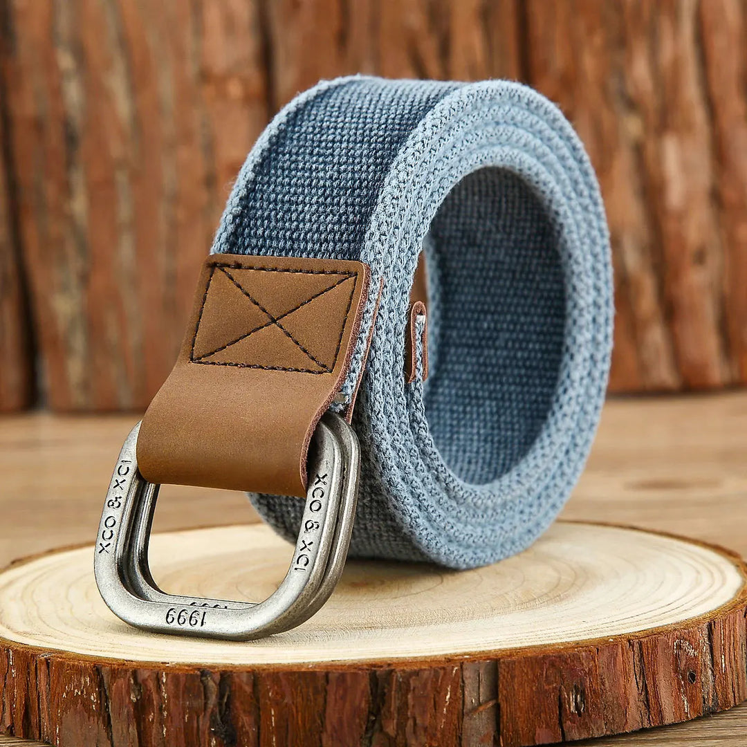 Cintura uomo regolabile in tela marrone, ideale per jeans.