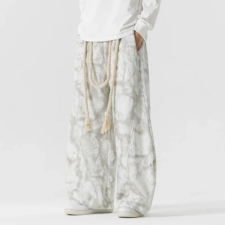 Pantaloni tuta uomo streetwear tie-dye gamba larga in cotone, ideali per comfort, tempo libero o look sportivi.